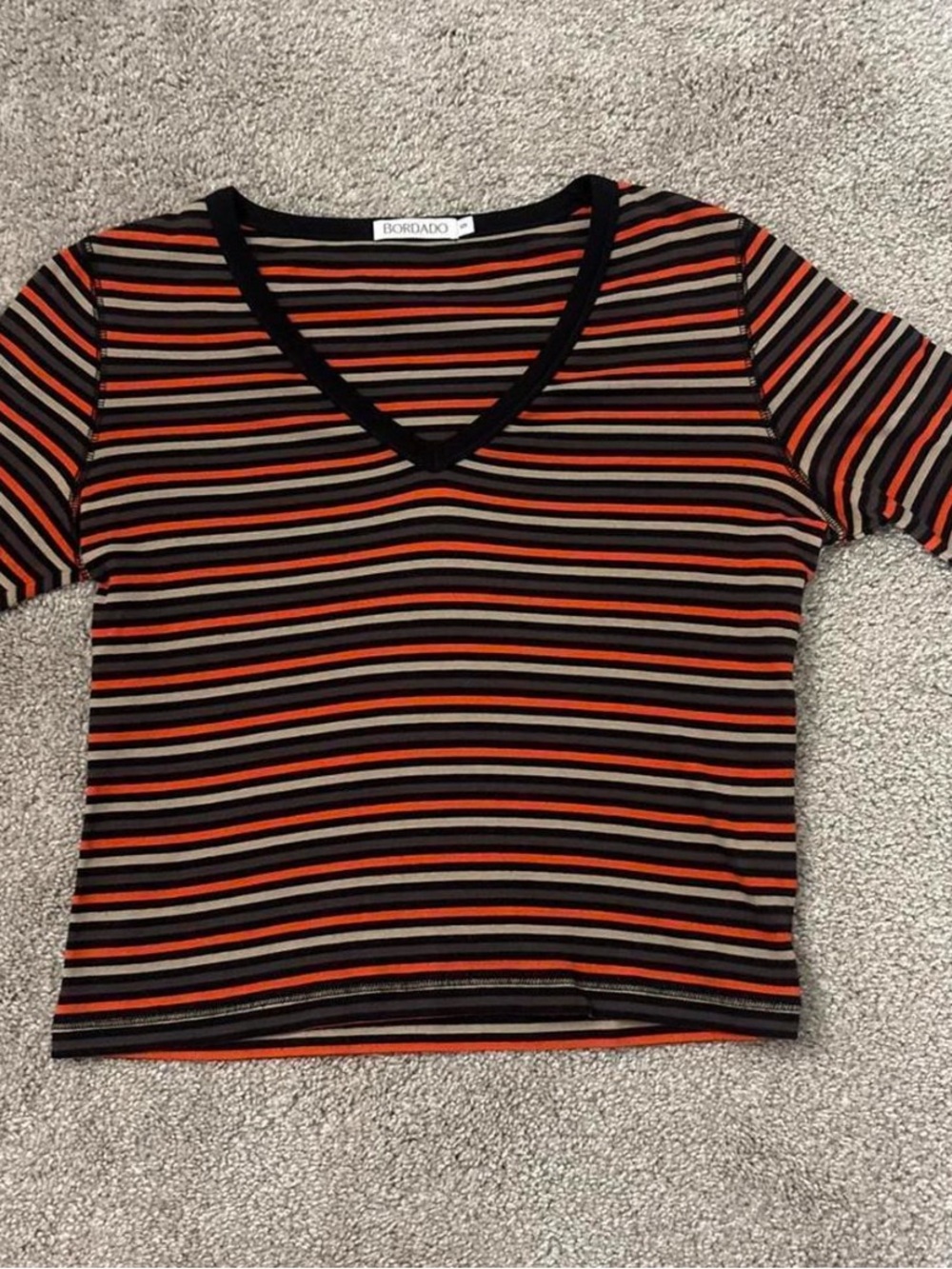 Black & Red Striped V-Neck Top - Picture 2 of 3